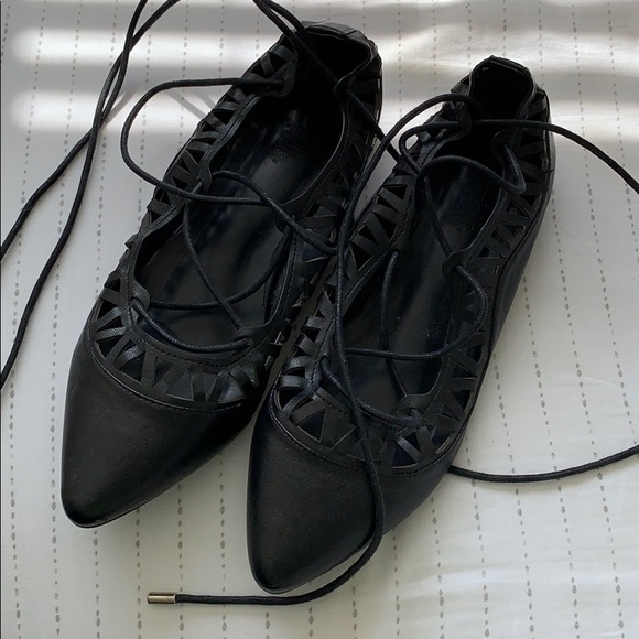 Black lace up flats